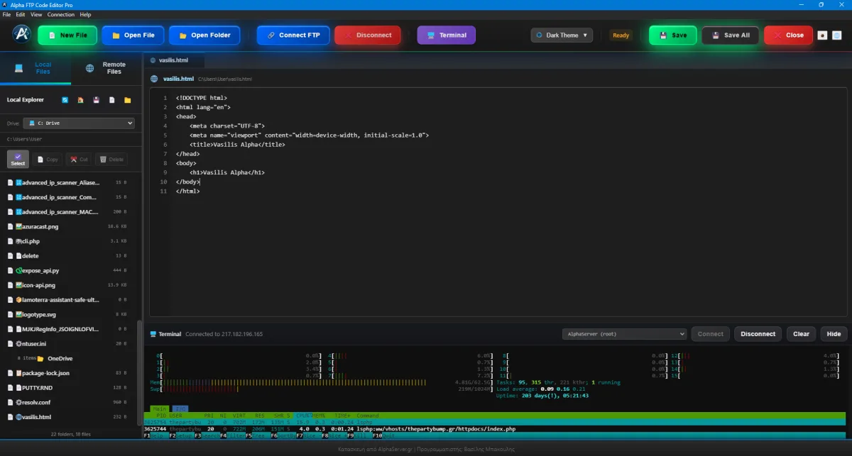 Alpha FTP Code Editor Pro Screenshot
